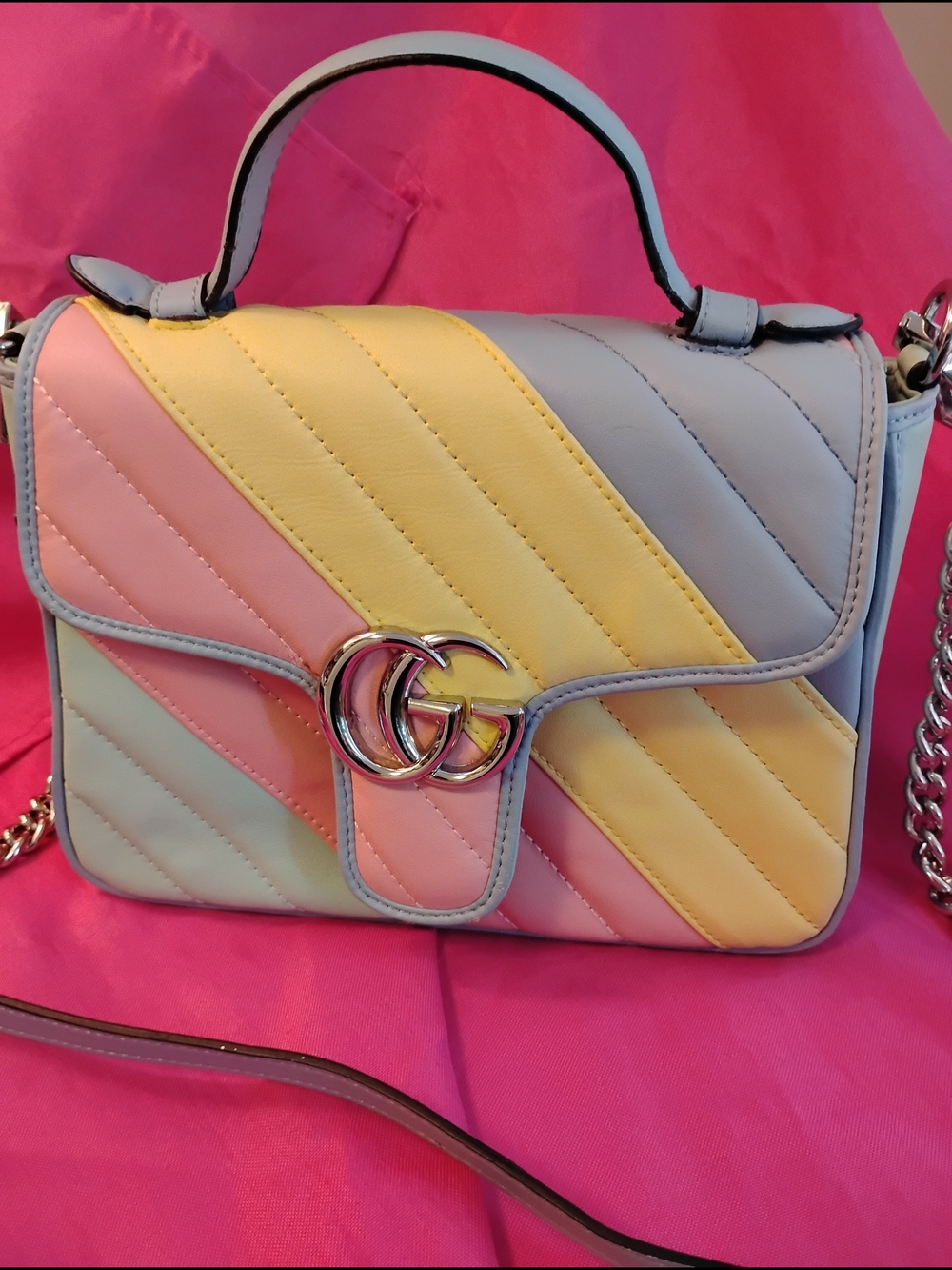 Pastel Quilted Top-Handle Crossbody Bag - Multicolor